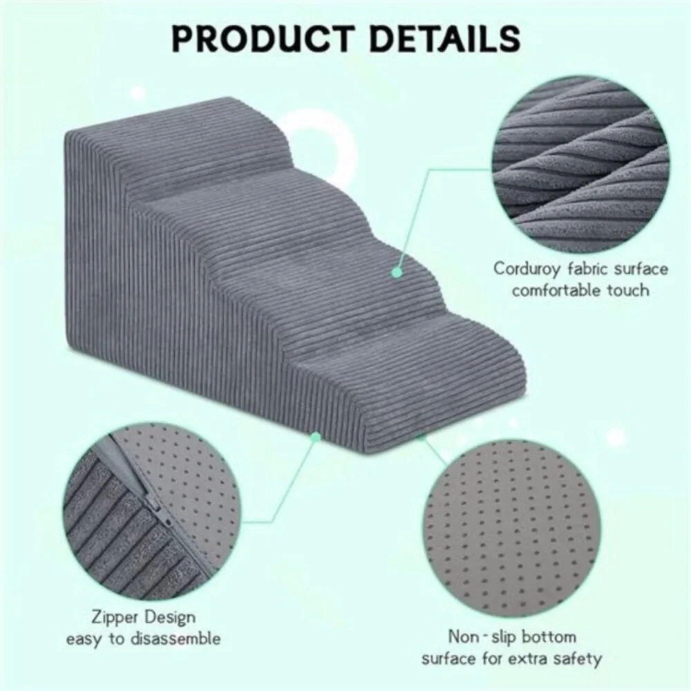 Dog Stairs & Steps for High Beds, 4 Steps High Density Foam Waterproof Dog Ramp
